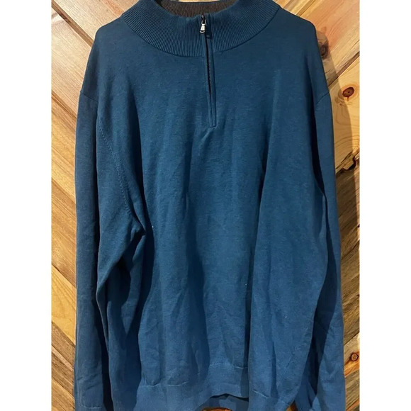 Men's Lands' End XXL Quarter Zip Blue Pullover Sweater-Pre Owned - Picture 5 of 6